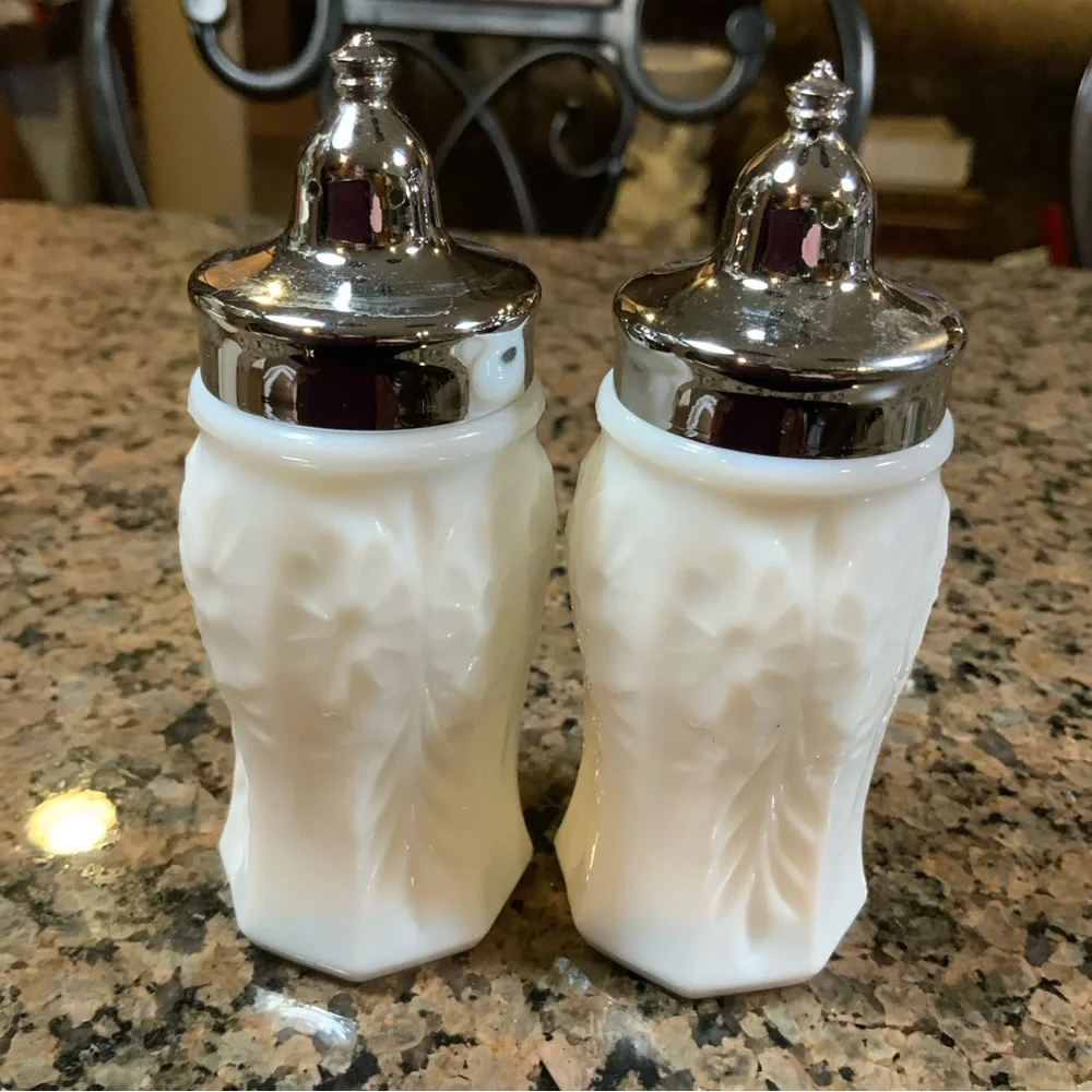 Salt and Pepper Shakers McKee Milk Glass Floral Vintage